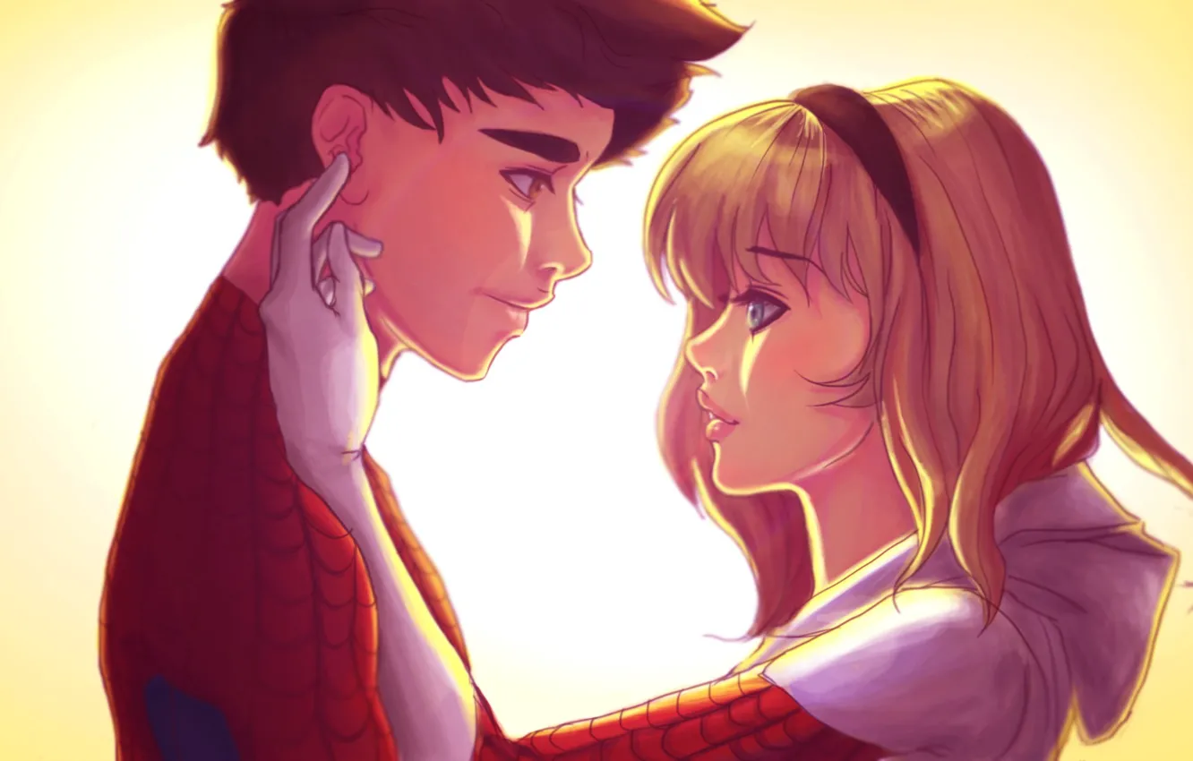 Фото обои девушка, пара, парень, отношения, Spider-Man, Peter Parker, gwen stacy, Edge of Spider-Verse
