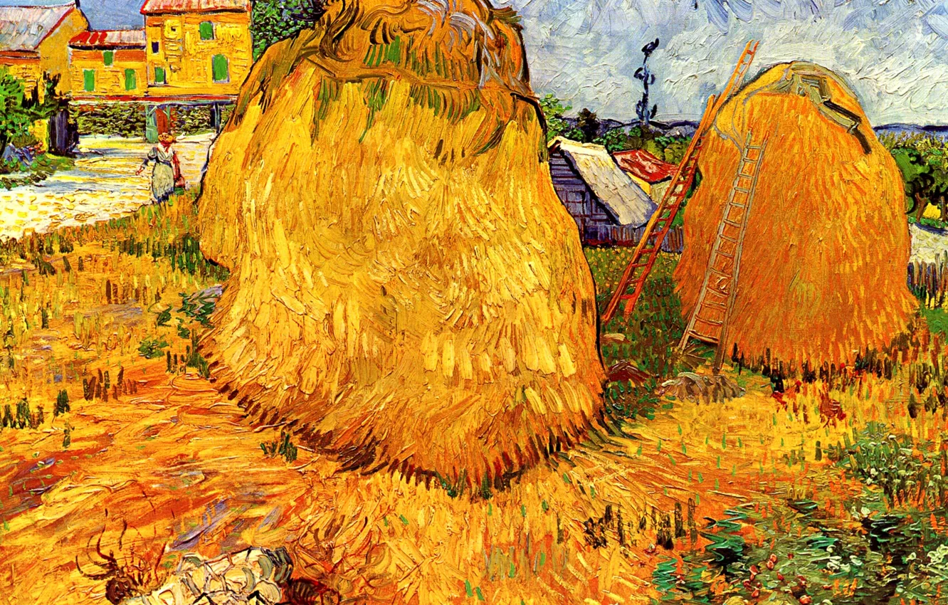 Фото обои сено, лестницы, Vincent van Gogh, in Provence, Haystacks