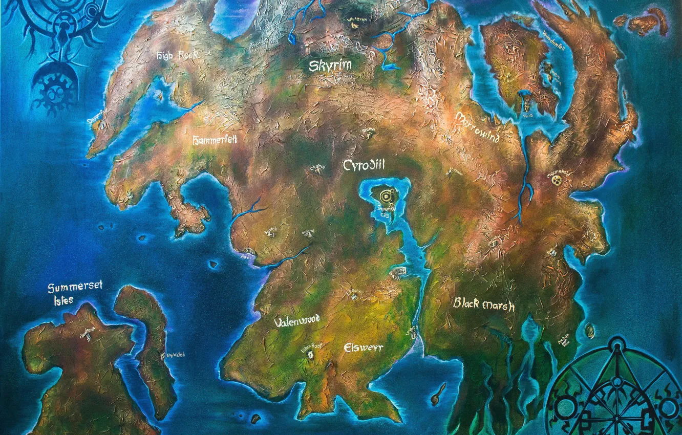 Фото обои Skyrim, Map, The Elder Scrolls, Valenwood, Tamriel, Cyrodiil