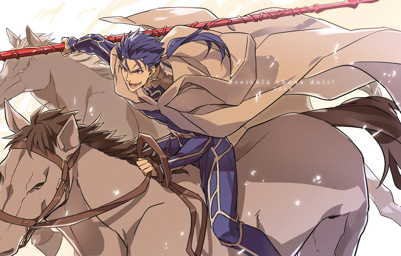 Фото обои лошадь, парень, копьё, лансер, Судьба ночь схватки, Fate / Stay Night