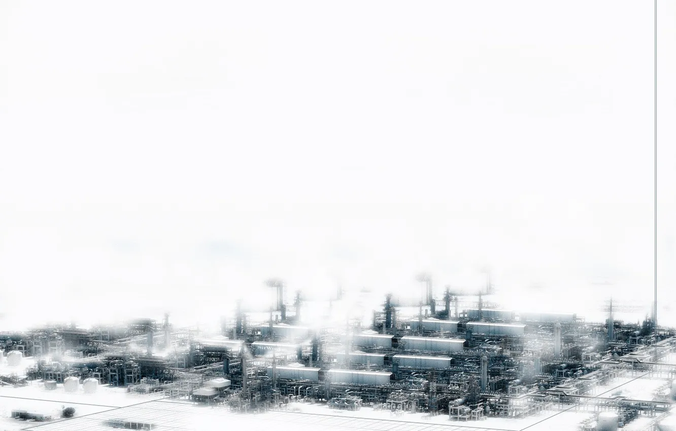 Фото обои белый, город, индастриал, завод, снежный, техно