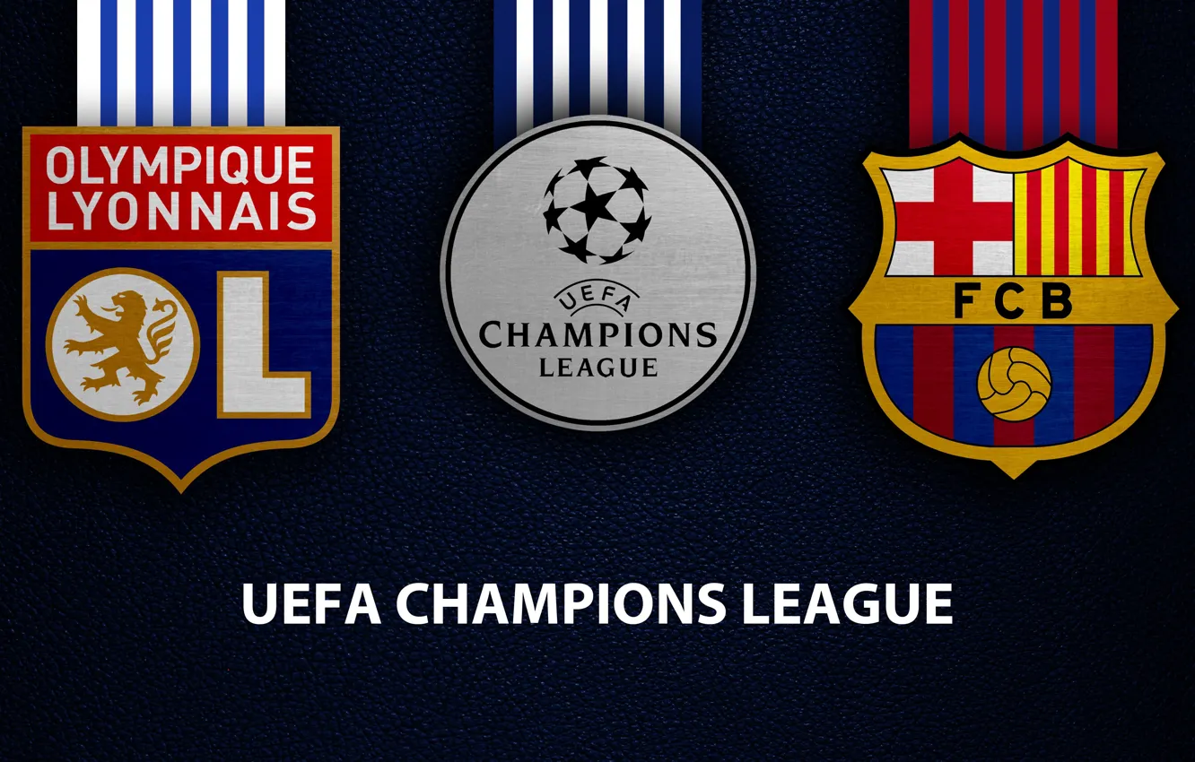 Фото обои wallpaper, sport, logo, football, Barcelona, UEFA Champions League, Olympique Lyonnais, Olympique Lyonnais vs Barcelona