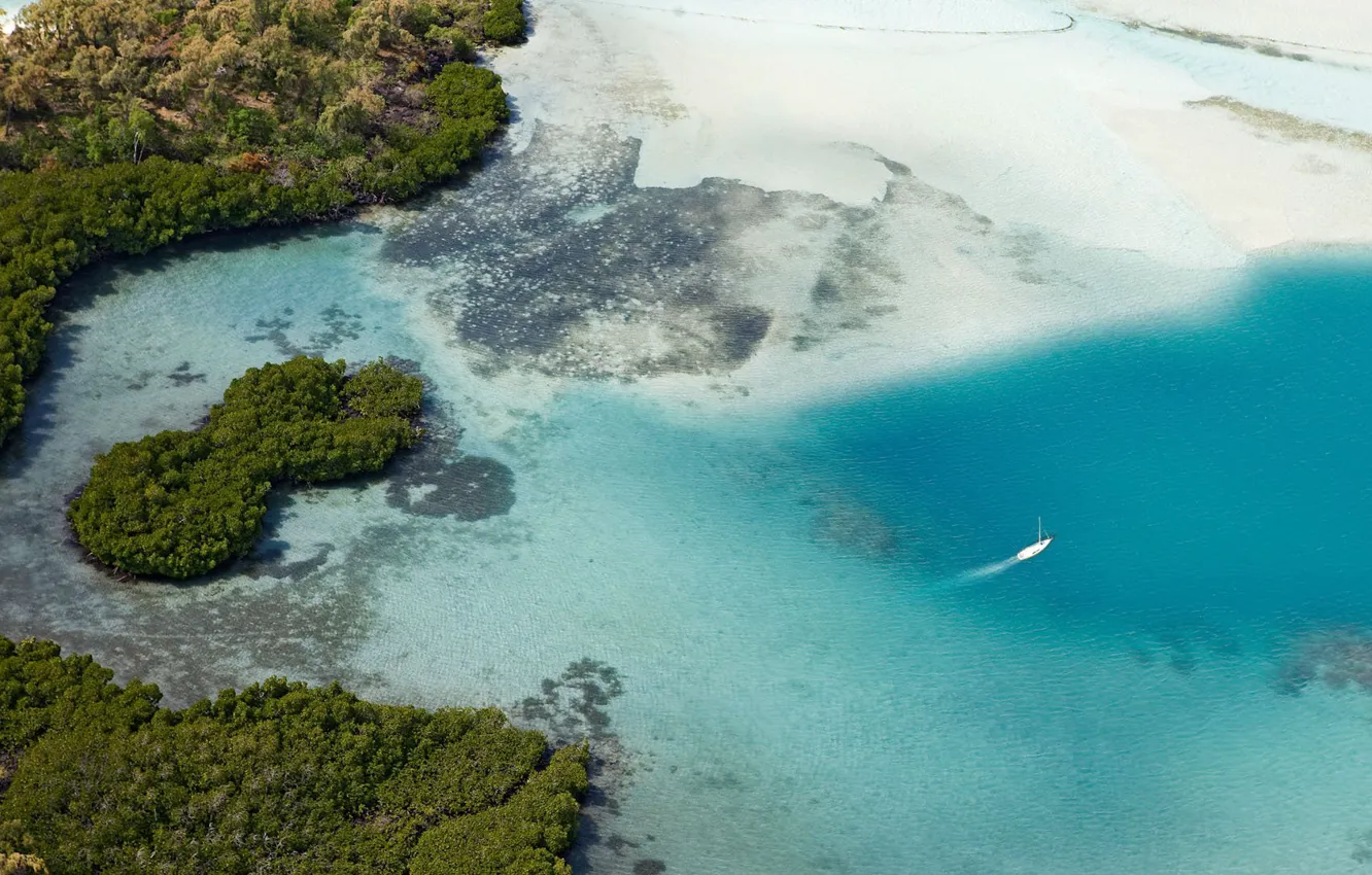 Фото обои острова, океан, яхта, Маврикий, Mauritius, аэрофотосъемка, aerial beach shot