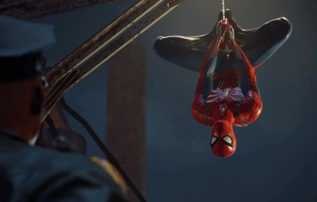 Фото обои игра, паутина, маска, герой, костюм, game, супергерой, police