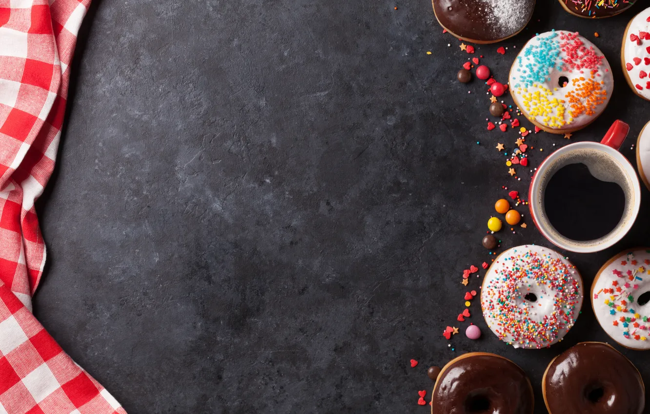 Фото обои пончики, глазурь, coffee, donuts