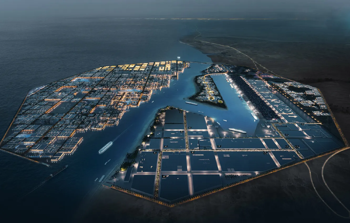 Фото обои neom, saudi arabia, ocatogan, oxagon, floating port