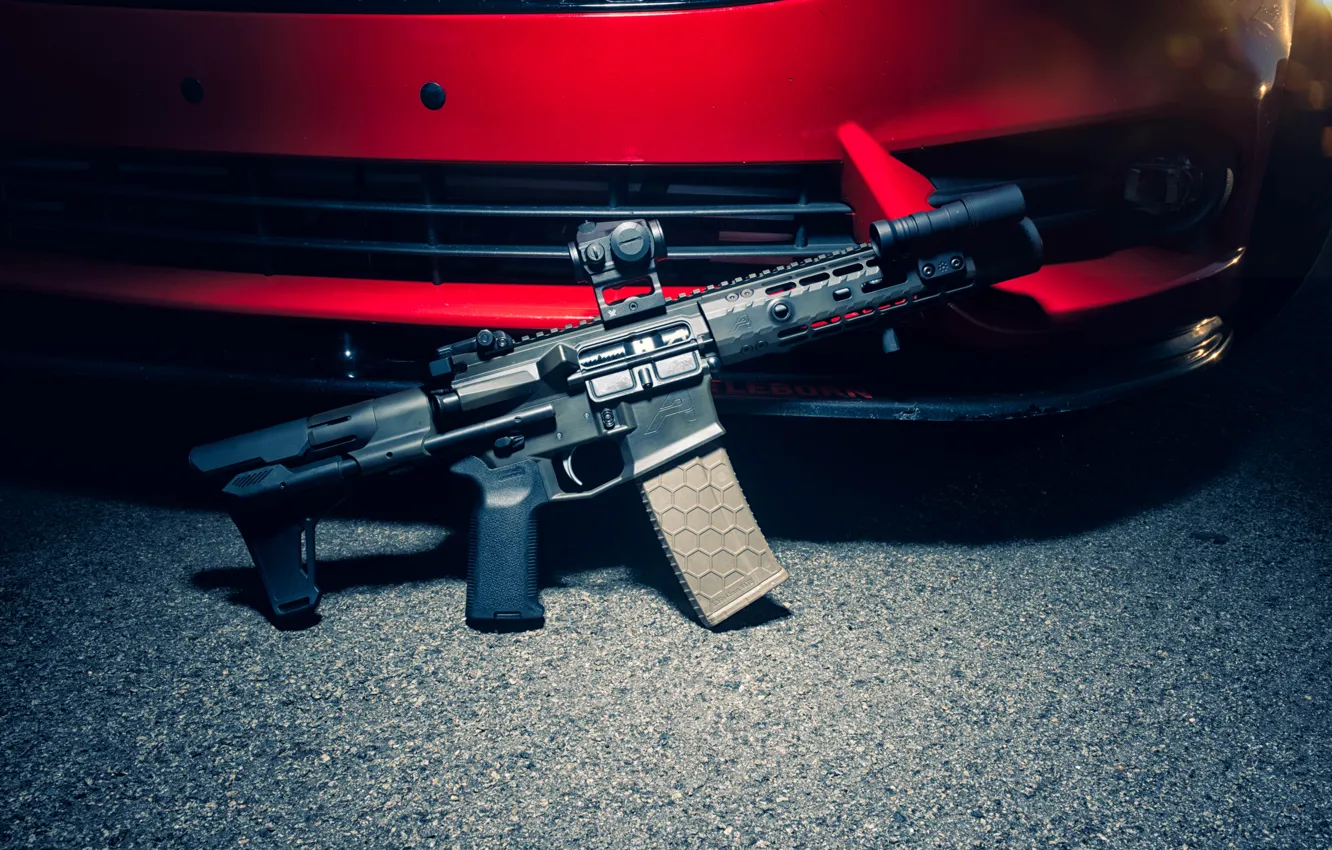 Фото обои оружие, фон, автомобиль, штурмовая винтовка