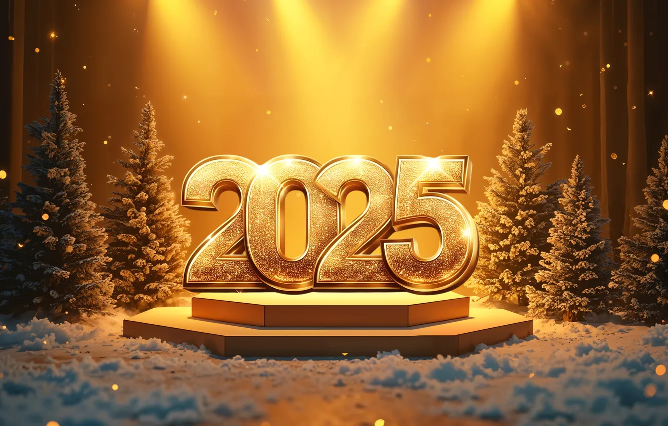 Фото обои снег, украшения, цифры, Новый год, golden, new year, winter, snow