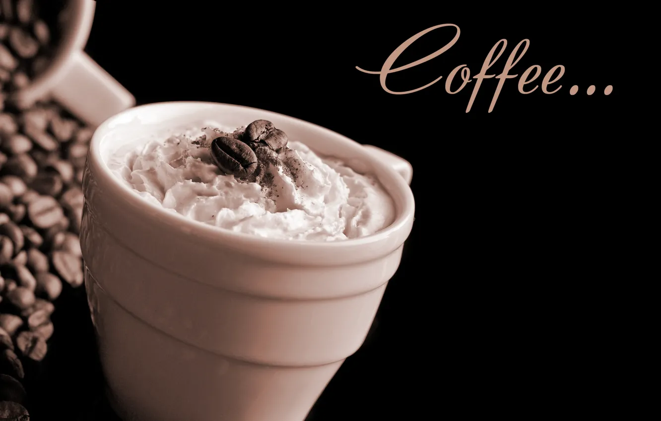 Фото обои пена, кофе, чашка, крем, cup, зёрна, Coffee, кофейные