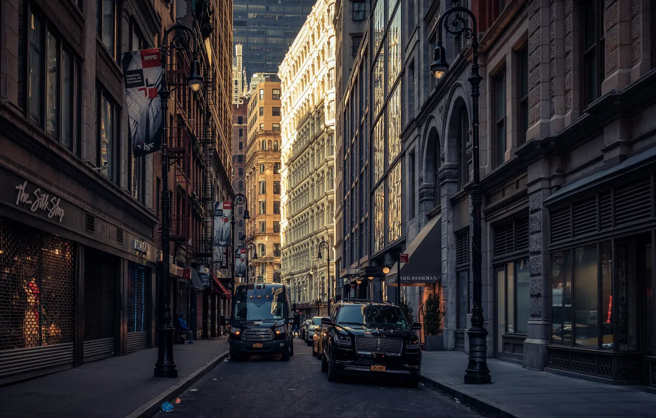 Фото обои дорога, улица, дома, Нью-Йорк, США