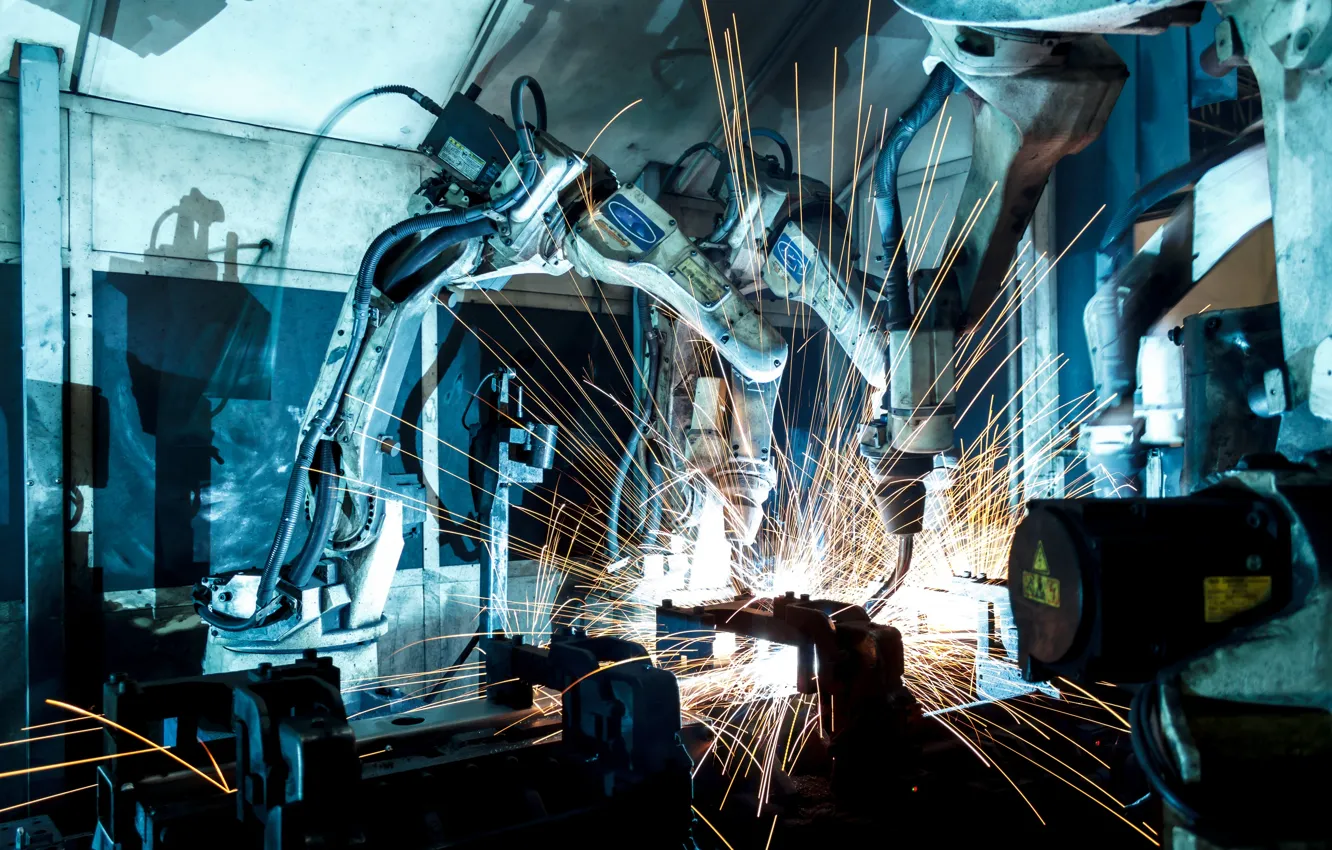 Фото обои precision, machine, sparks, robotics, welder