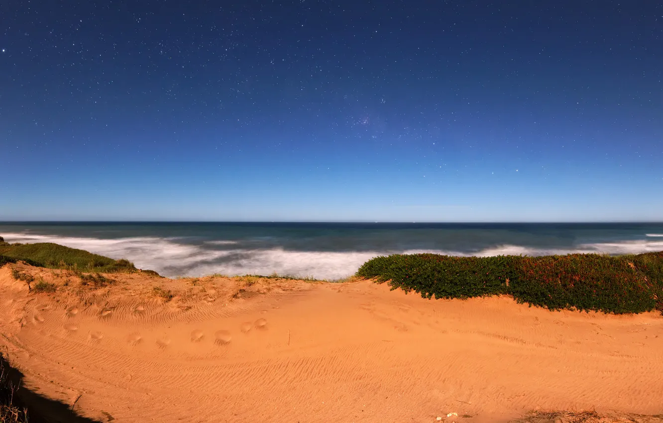 Фото обои песок, звезды, океан, дюны