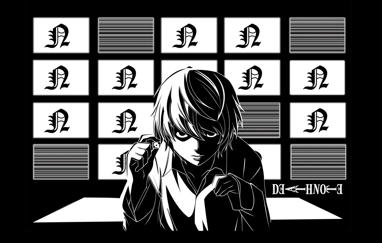 Фото обои гений, монитор, Death Note, детектив, тетрадь смерти, Near, пронзительный взгляд, by Takeshi Obata