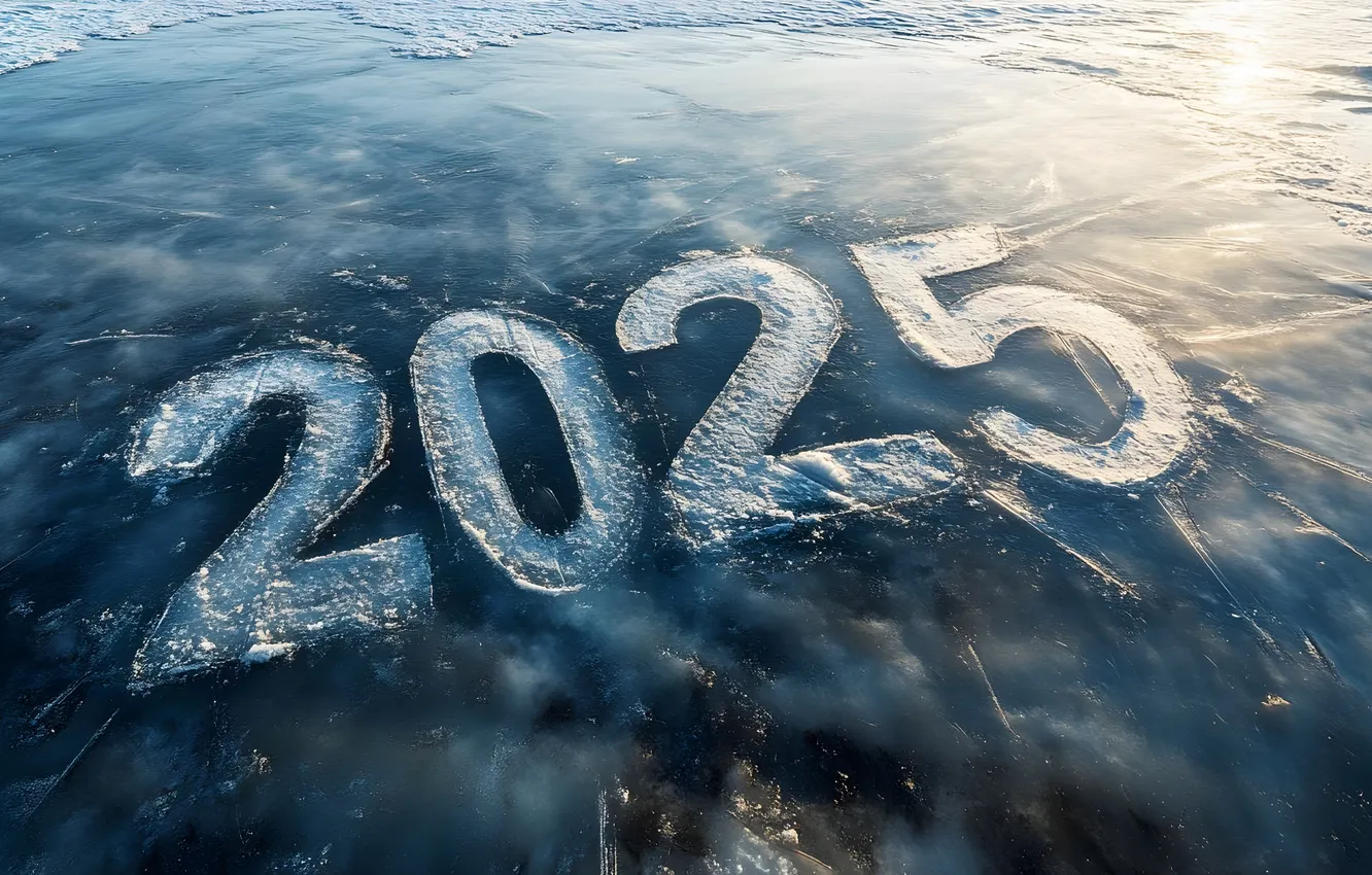Фото обои зима, снег, цифры, дата, 2025, ИИ-арт, нейросеть, Новый 2025 год