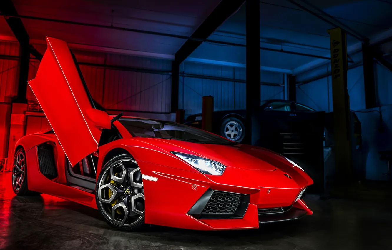 Фото обои красный, Lamborghini, бокс, red, ламборджини, LP700-4, Aventador, ламборгини