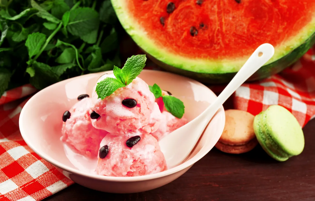 Фото обои арбуз, мороженое, десерт, сладкое, watermelon, макарун, Ice cream, Sweets