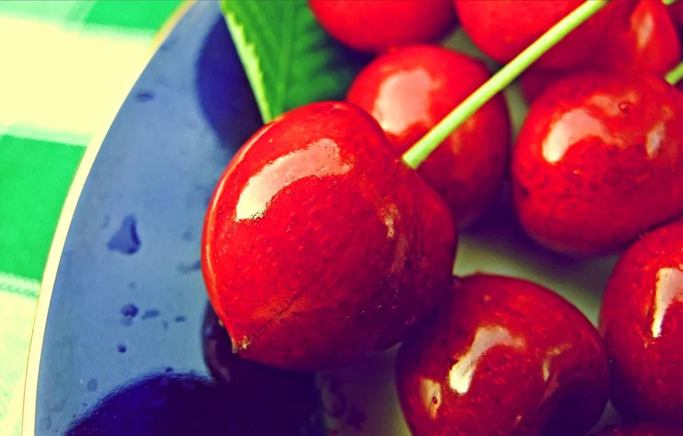 Фото обои макро, вишня, ягоды