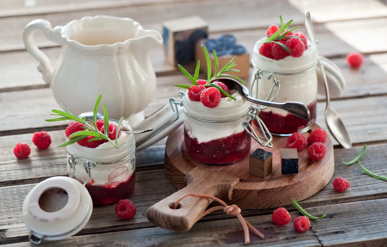 Фото обои малина, завтрак, raspberry, йогурт, Breakfast, yogurt