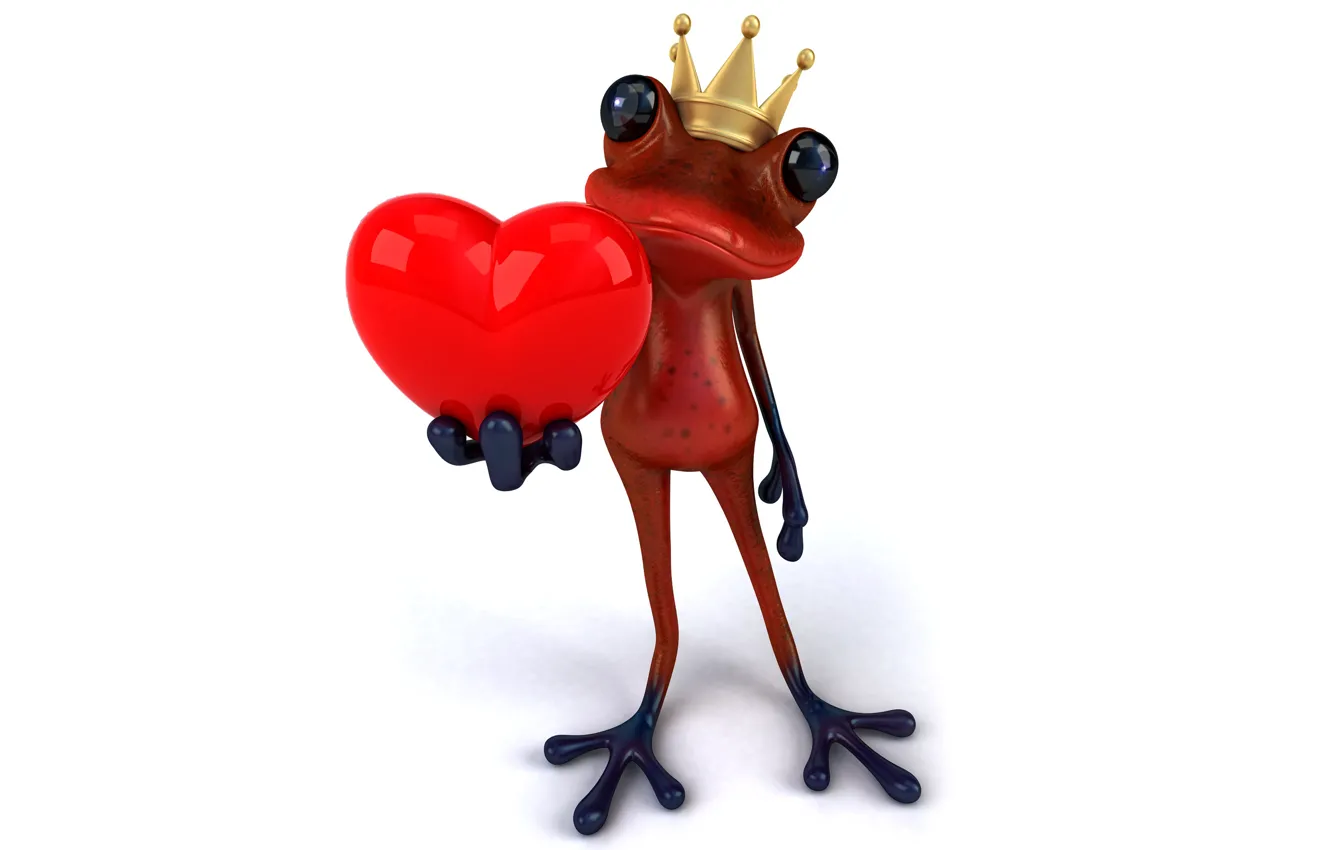 Фото обои лягушка, love, heart, frog, funny, prince
