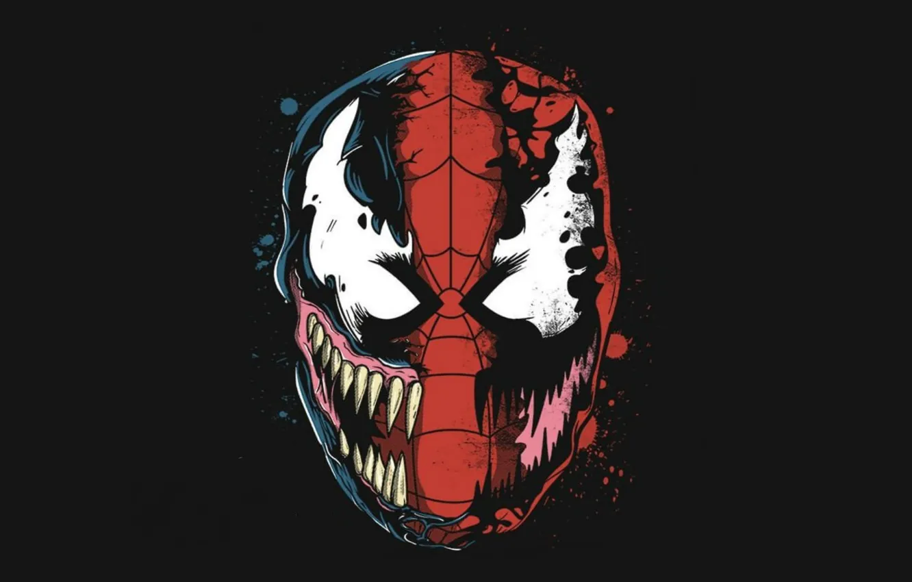 Фото обои Art, чёрный фон, Spider-Man, Venom, Carnage