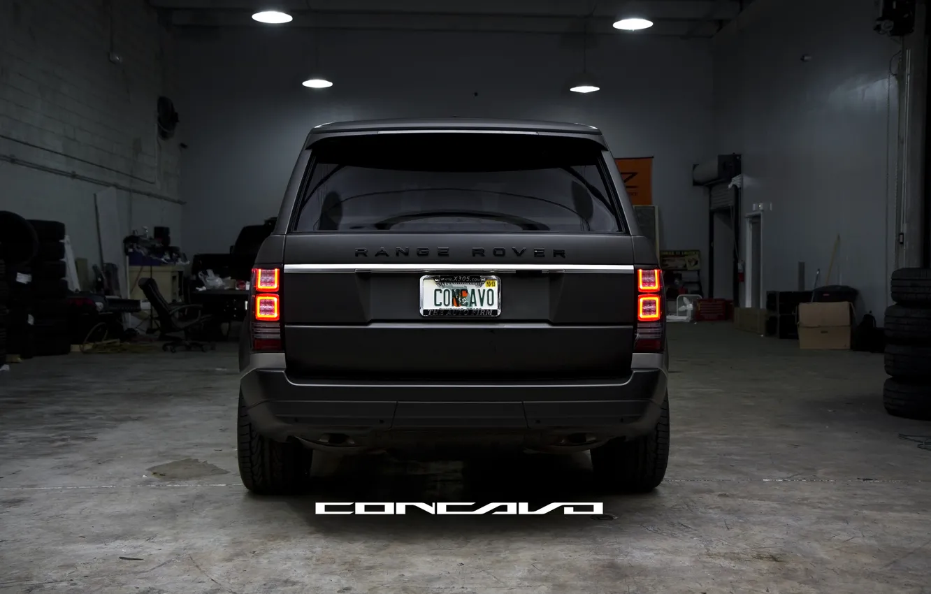 Фото обои тюнинг, матовый, Range Rover, black, Vogue, concavo