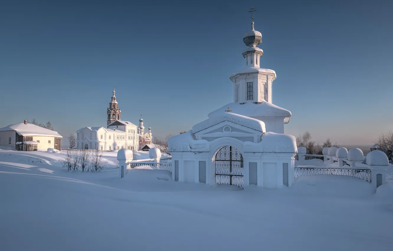 Фото обои зима, снег, пейзаж, природа, город, церковь, Пермский край, Андрей Чиж