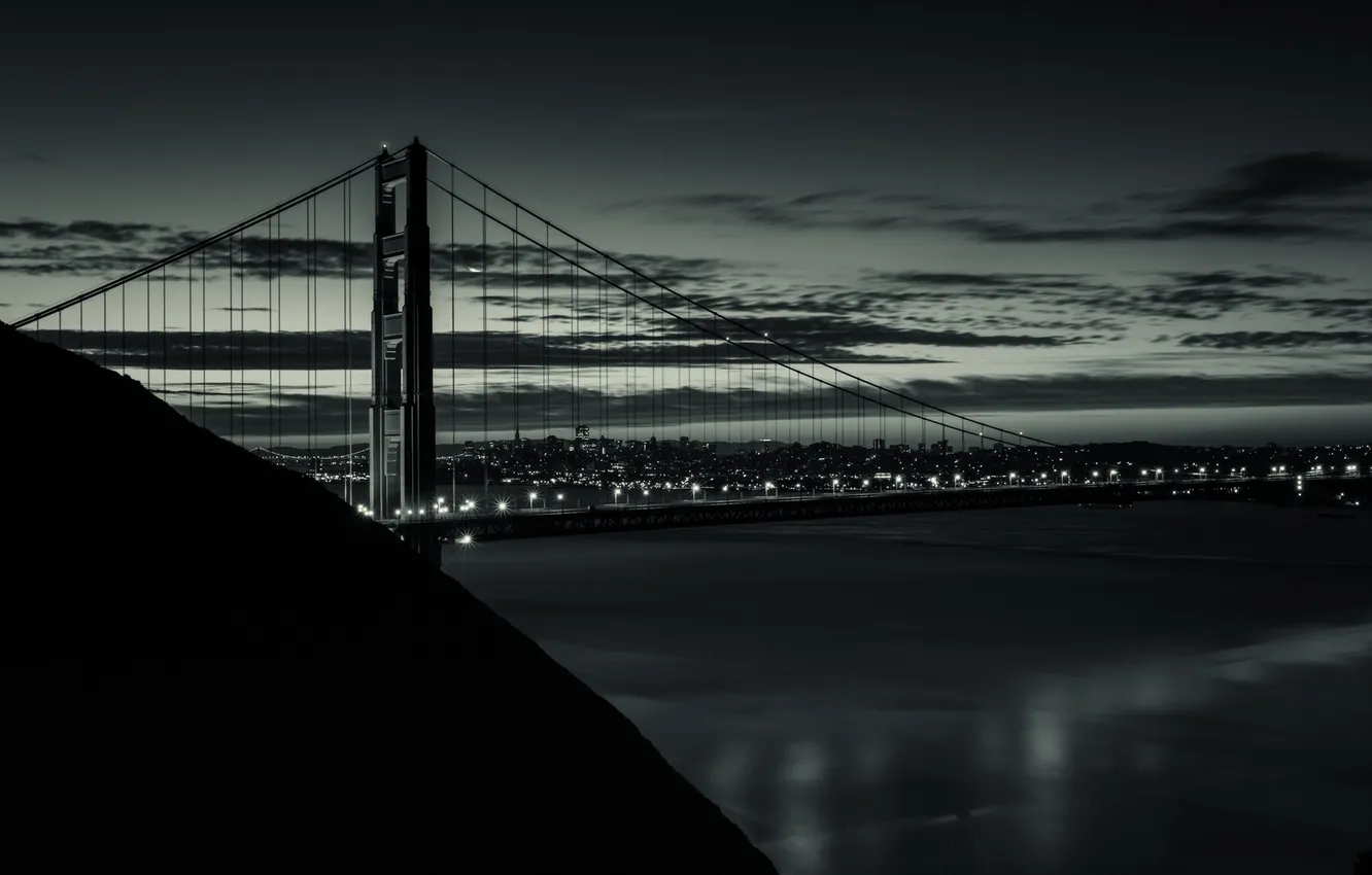 Фото обои небо, ночь, мост, город, огни, Калифорния, Сан-Франциско, California