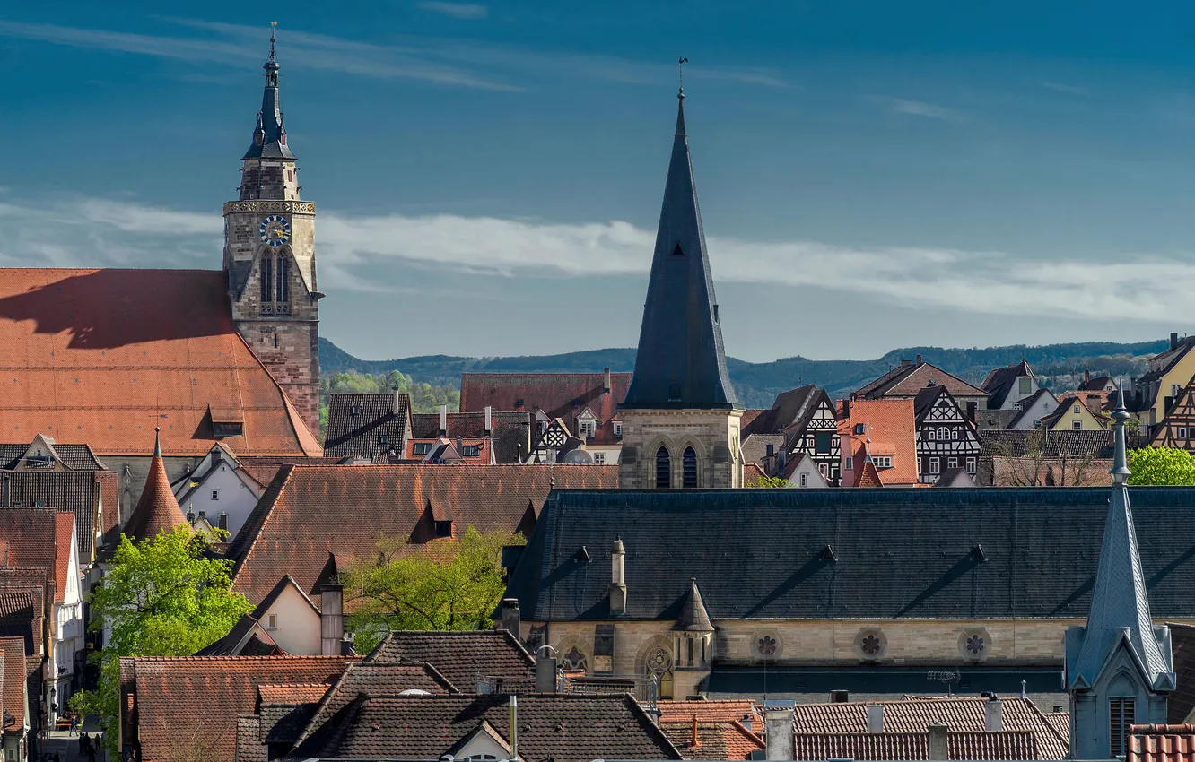 Фото обои крыша, небо, башня, дома, Германия, Тюбинген