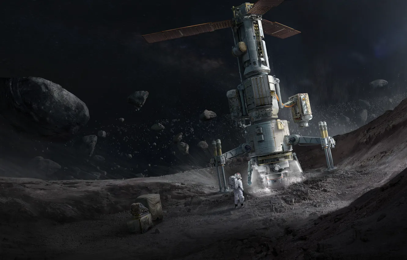Фото обои space, Concept Art, Science Fiction, Asteroid