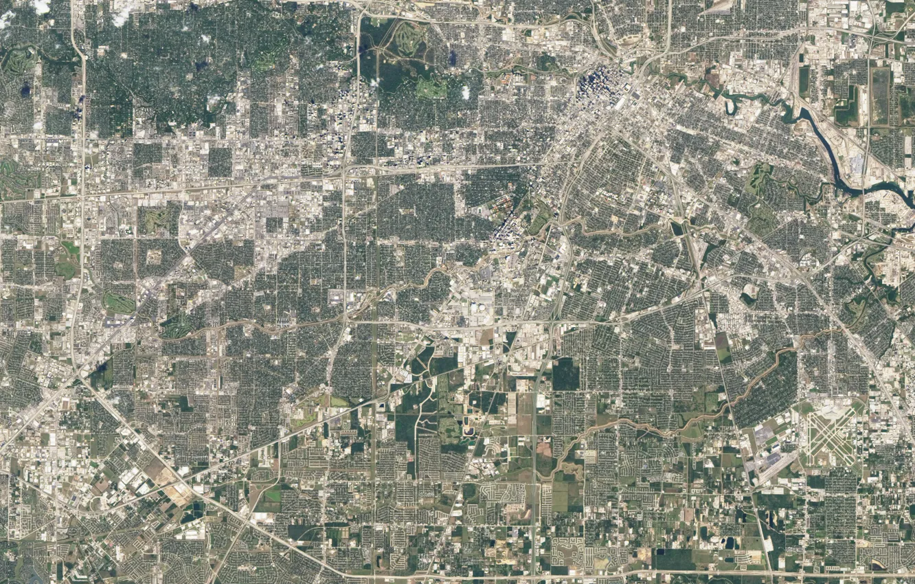 Фото обои Houston, снимок из космоса, Техас, Хьюстон