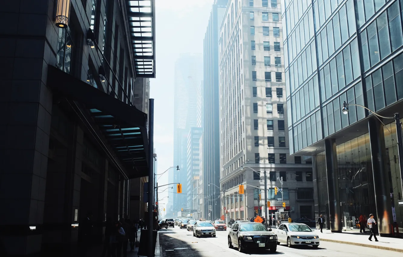 Фото обои Canada, cars, street, people, Toronto, traffic, buildings, transport
