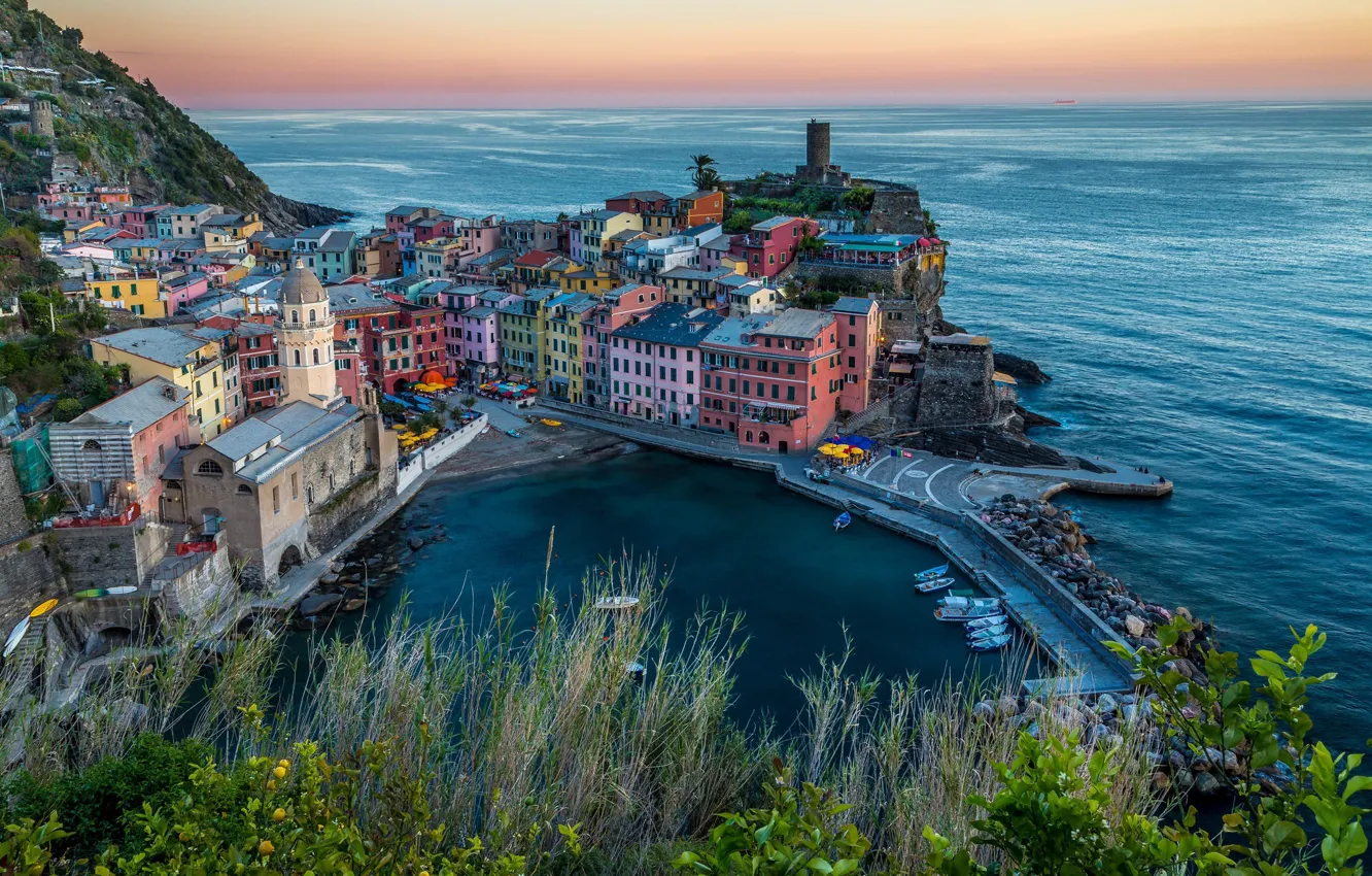 Фото обои пейзаж, город, океан, дома, красота, панорама, Vernazza