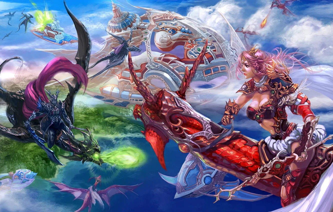Фото обои Fantasy, Anime, Dragons In The Sky, Xiao Botong