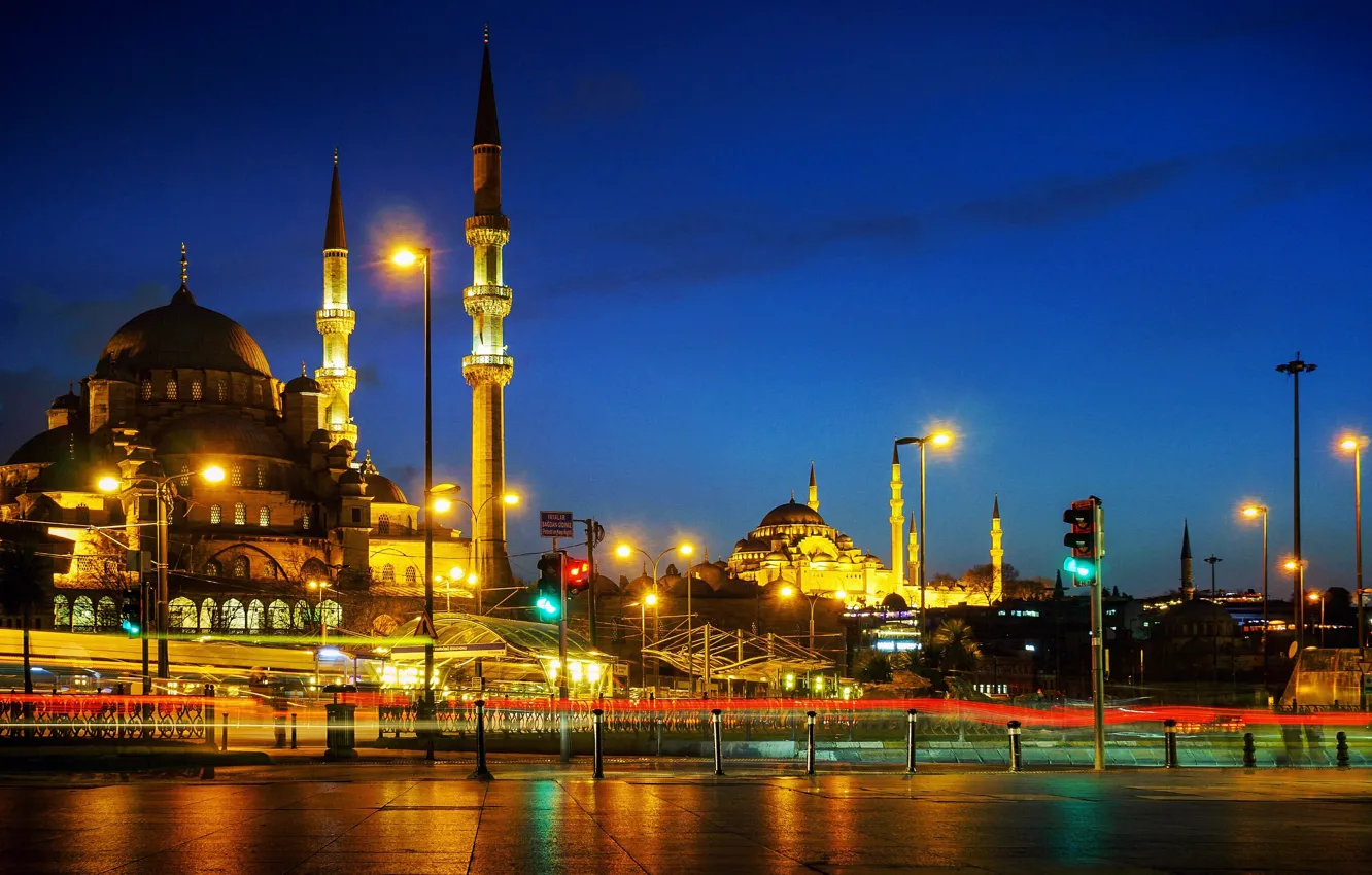 Фото обои ночь, выдержка, Стамбул, Турция, night, Istanbul, Mosque, exposure