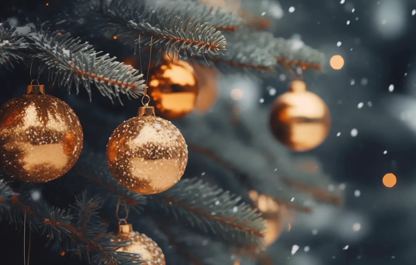 Фото обои украшения, фон, шары, елка, Новый Год, Рождество, golden, new year