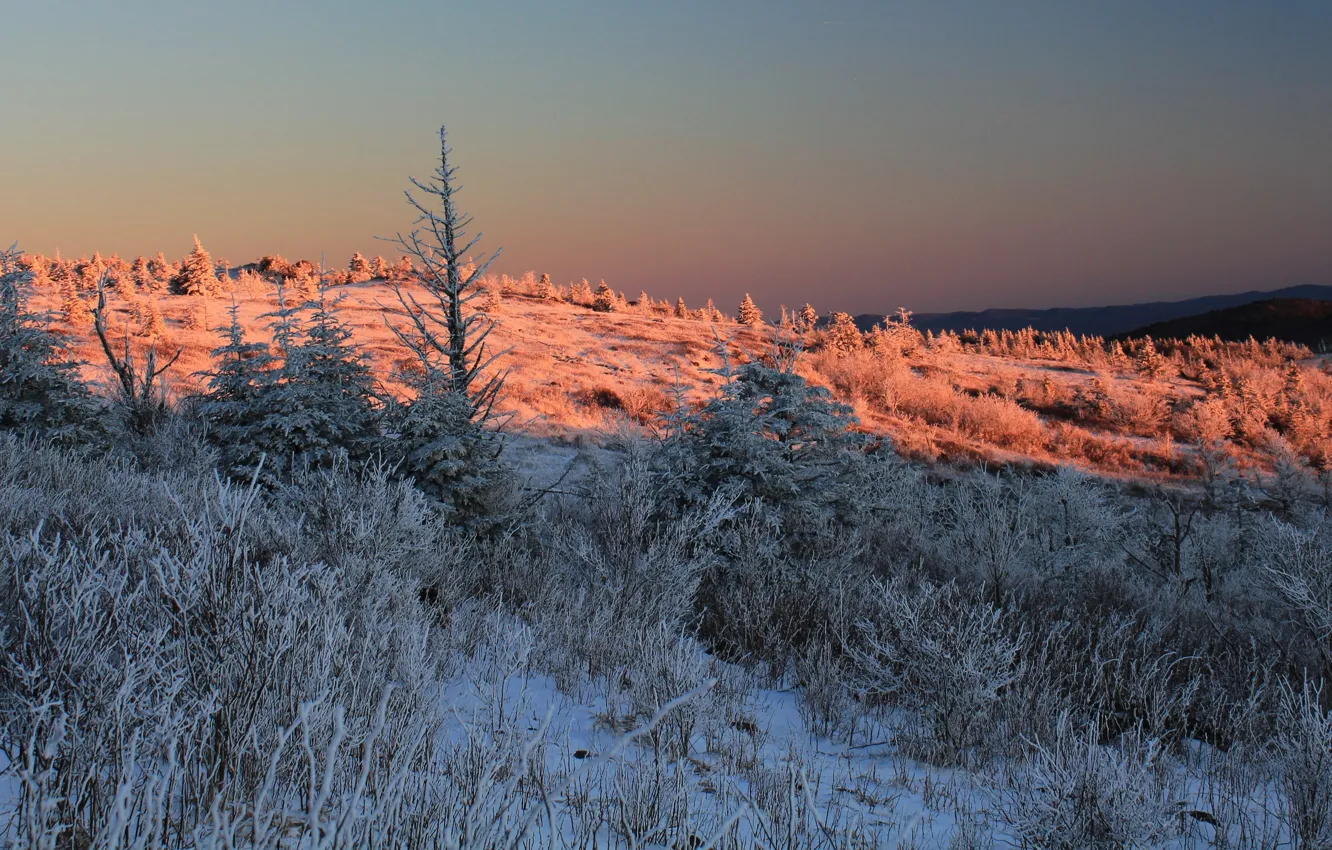 Фото обои зима, снег, горы, природа, солнечный свет, contrasts with reflected pink sunlight on the mountain ridge, …
