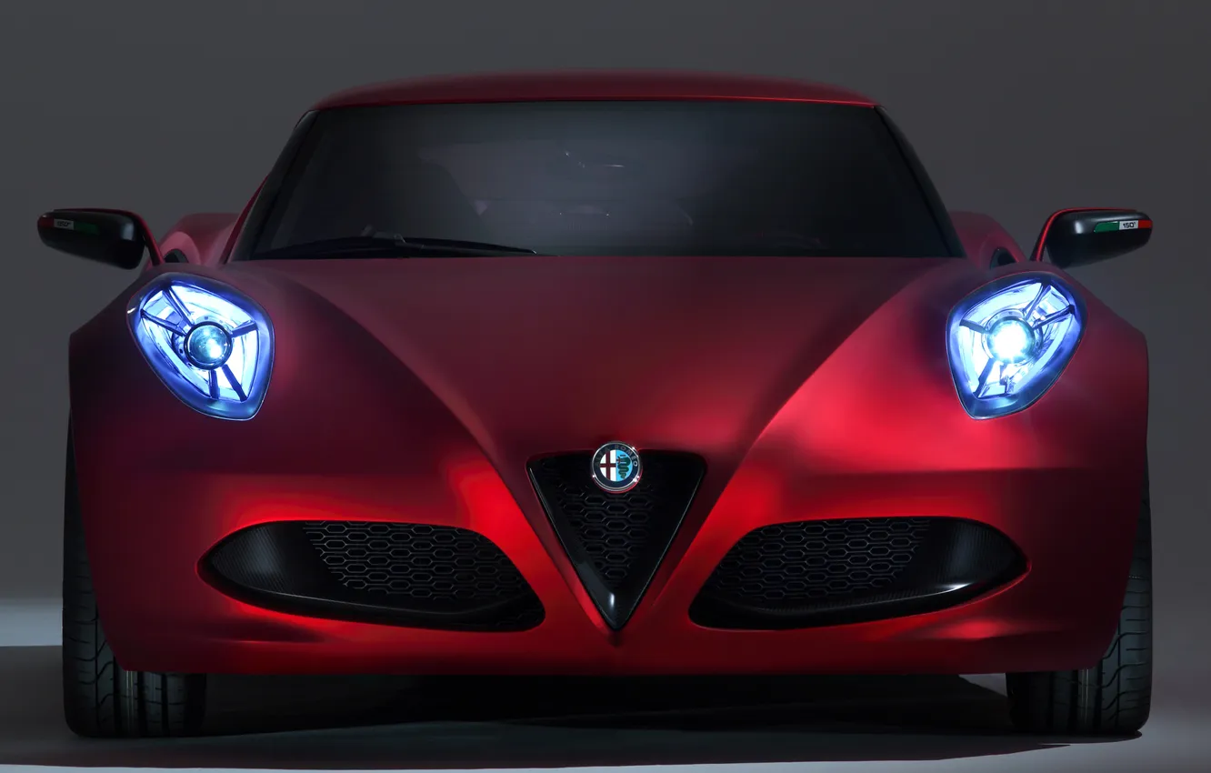 Фото обои свет, фары, автомобиль, передок, альфа ромео, Alfa Romeo 4C Concept