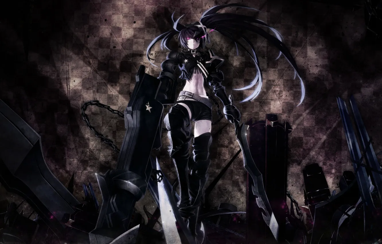 Фото обои девушка, оружие, звезда, аниме, арт, цепь, пушка, black rock shooter