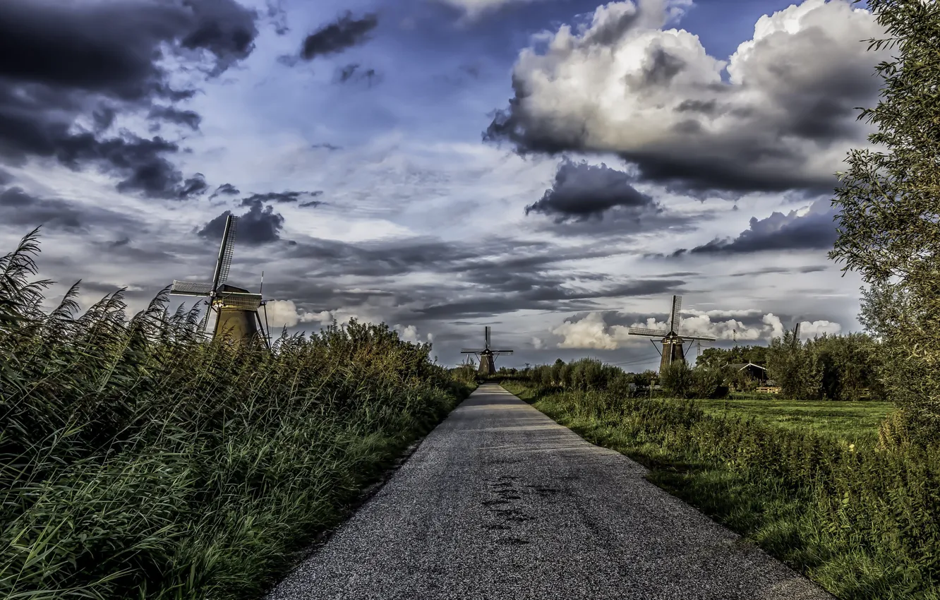 Фото обои Nederland, Zuid-Holland, Kinderdijk