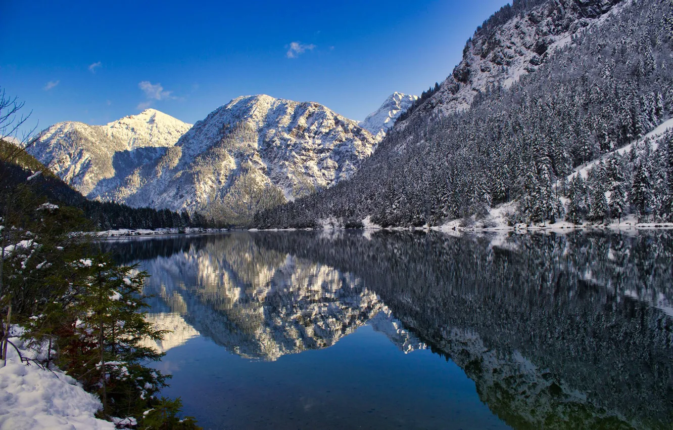 Фото обои горы, озеро, отражение, Австрия, Альпы, Austria, Alps, Тироль