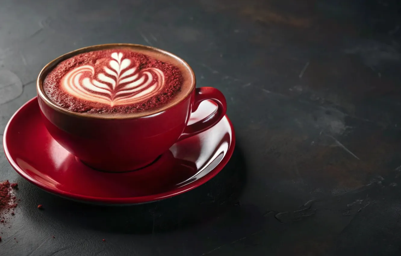 Фото обои hot, design, chocolate, leaf, foam, red cup