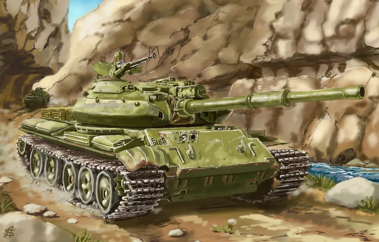 Фото обои арт, танк, советский, средний, Nakamoora, Т-62М