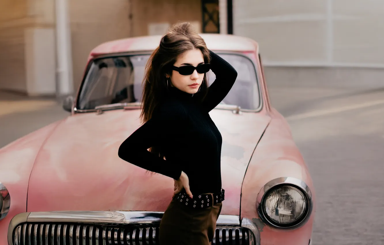 Фото обои car, black, vintage, model, turtleneck