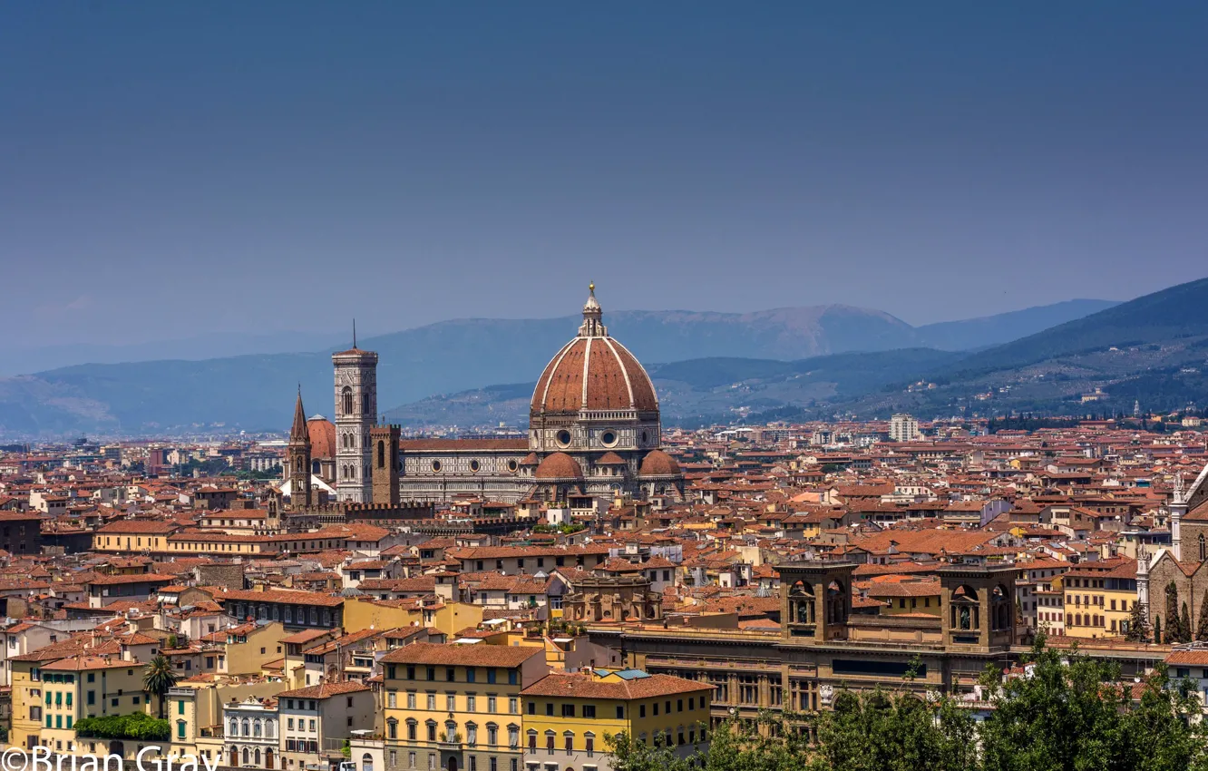 Фото обои Италия, панорама, собор, Флоренция, Санта-Мария-дель-Фьоре, вид с площади Мекеланджело