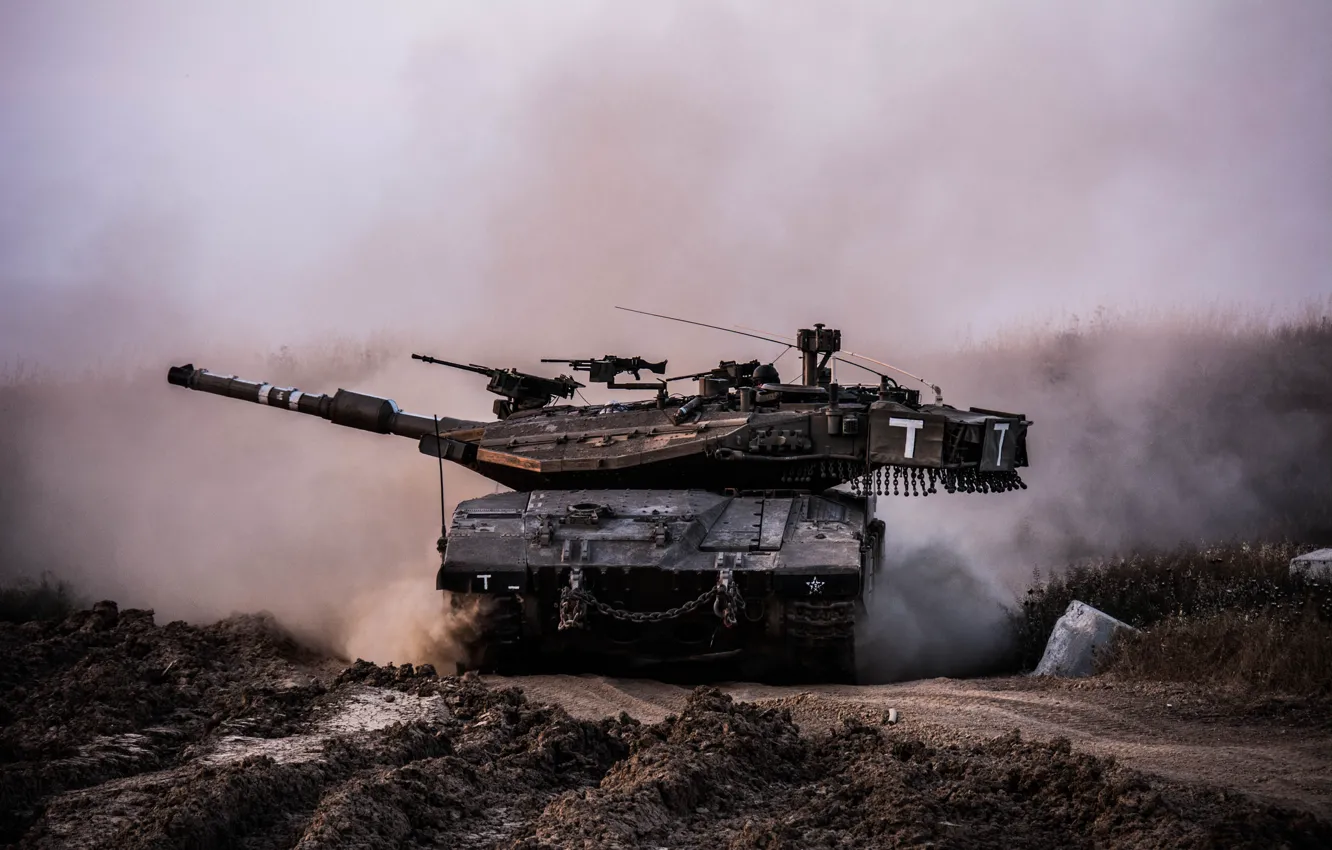 Фото обои пыль, грязь, танк, боевой, Меркава, основной, Merkava, Израиля