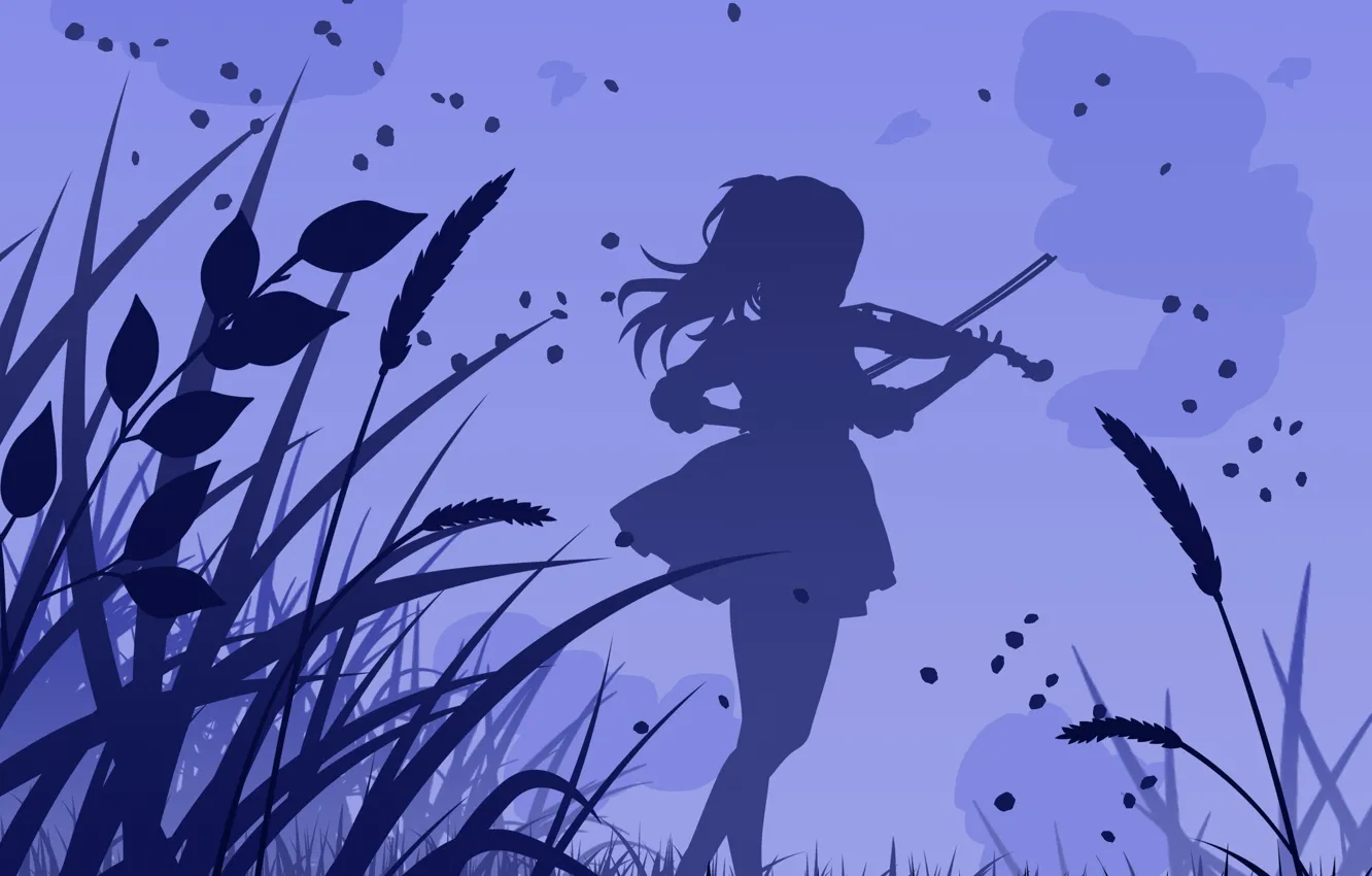 Фото обои трава, девушка, скрипка, аниме, Shigatsu wa Kimi no Uso, Твоя апрельская ложь