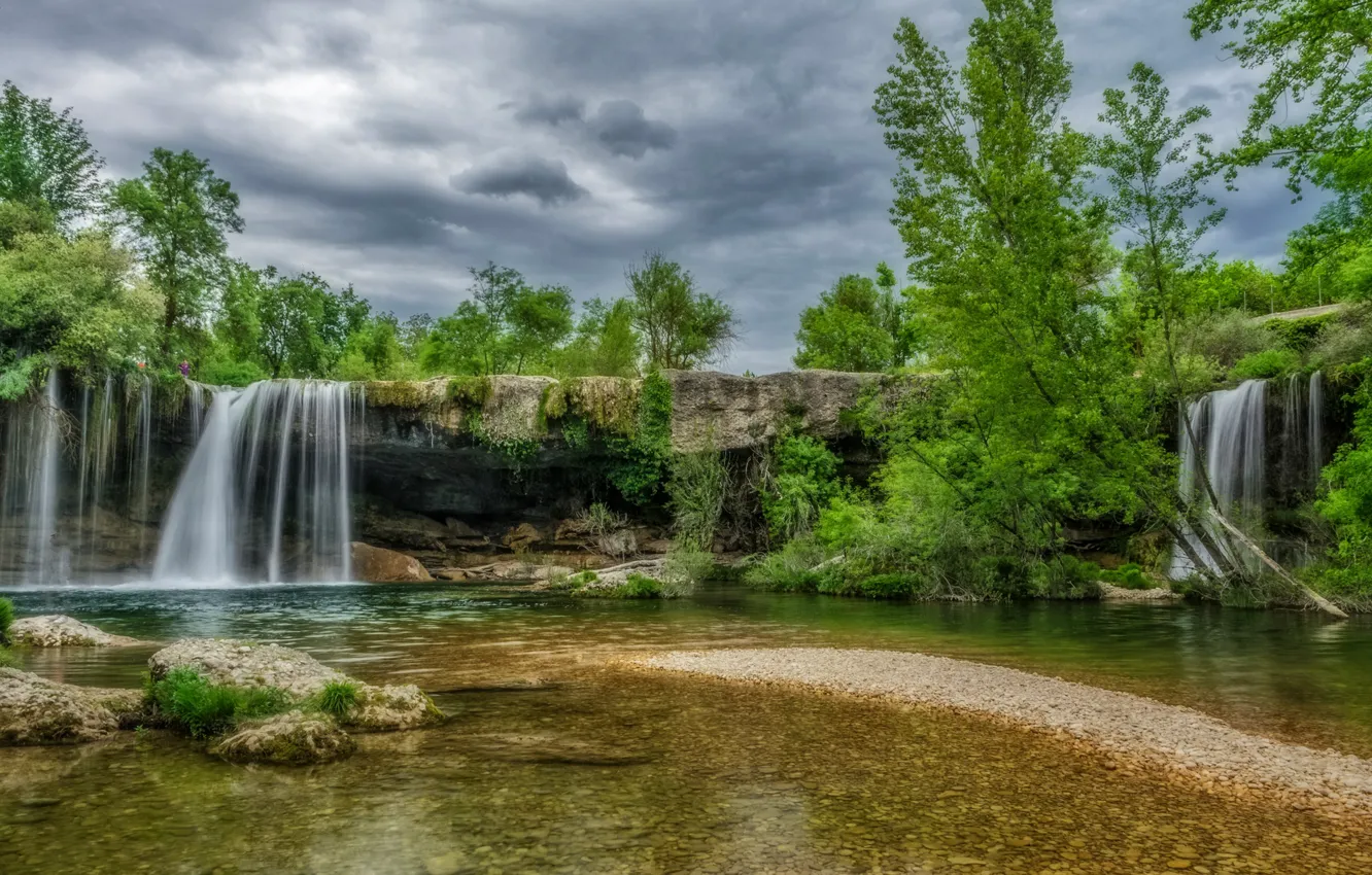 Фото обои природа, камни, скалы, водопад