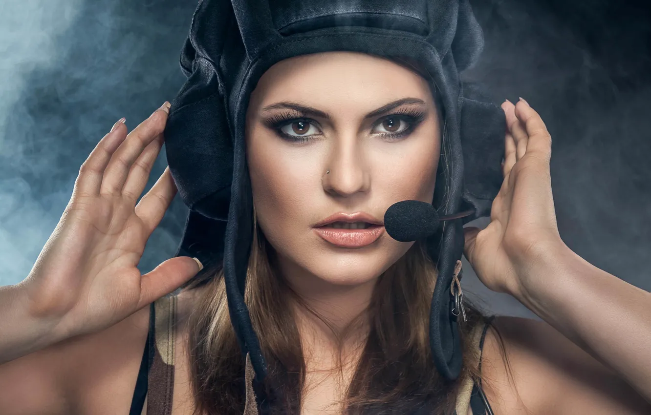 Фото обои взгляд, девушка, стиль, цель, устройство, girl, красивая, military