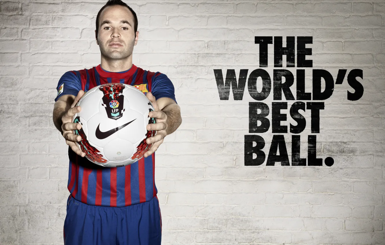 Фото обои Мяч, Nike, Barcelona, Andres Iniesta, Андрес Иньеста
