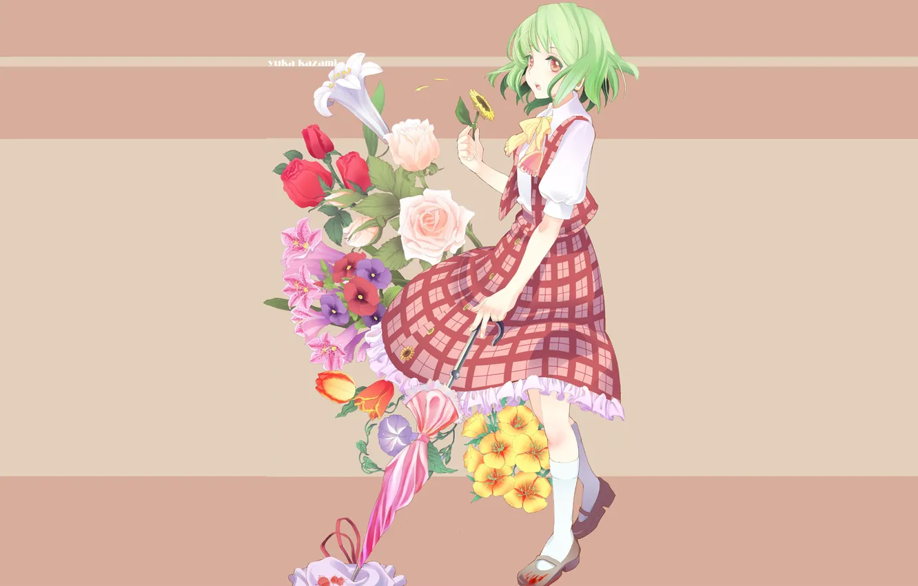Фото обои цветы, аниме, девочка, kazami yuuka